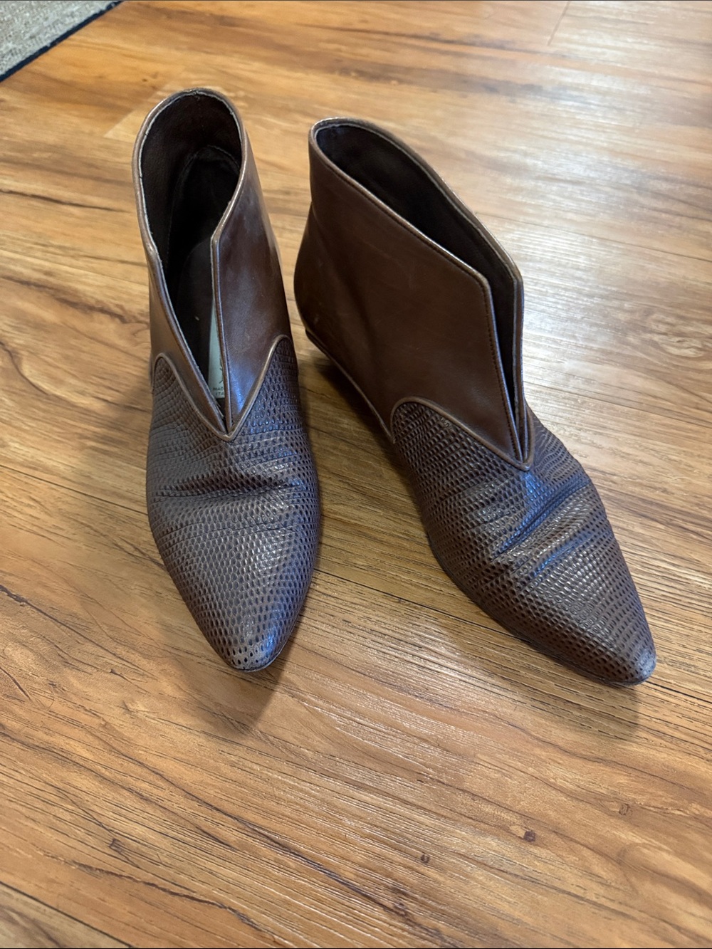 Via Spiga Dark Brown Pointed V-Cut Ankle Booties